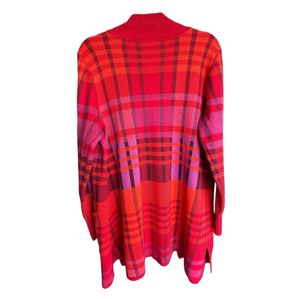 Isaac Mizrahi Live Plaid Jacquard Open Cardigan with Big Pockets L